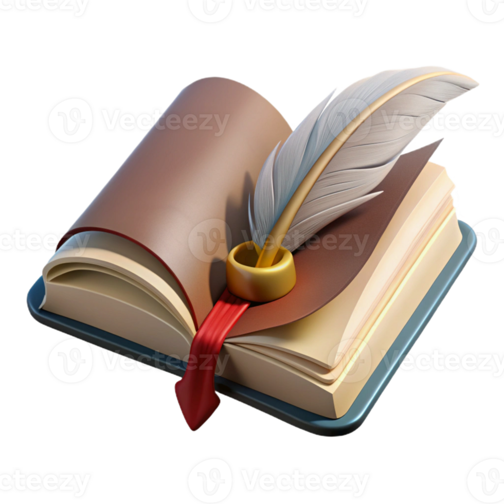 magnificent contemporary Open Book with Feather Bookmark Transparent Background Isolated high quality png