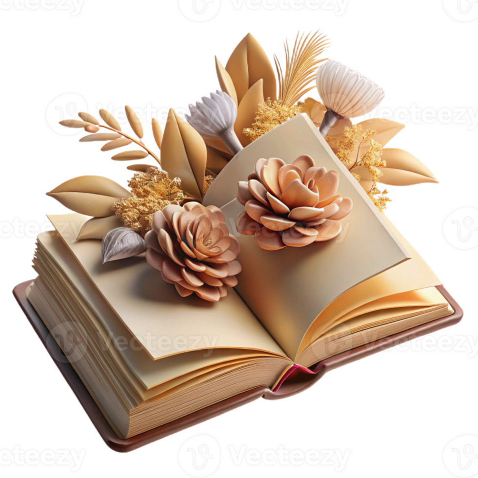 magnificent creative Open Book with Dried Flowers Isolated exclusive png
