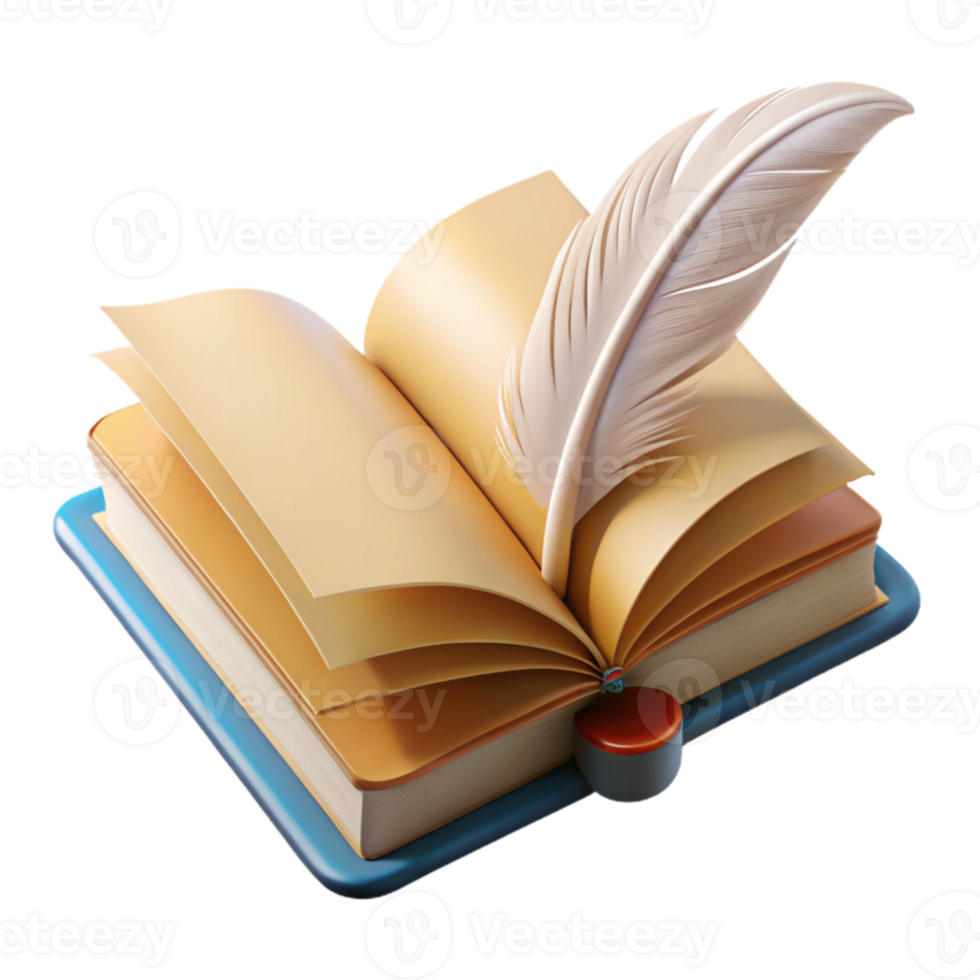 dramatic abstract Open Book with Feather Bookmark Transparent Background Isolated professional png