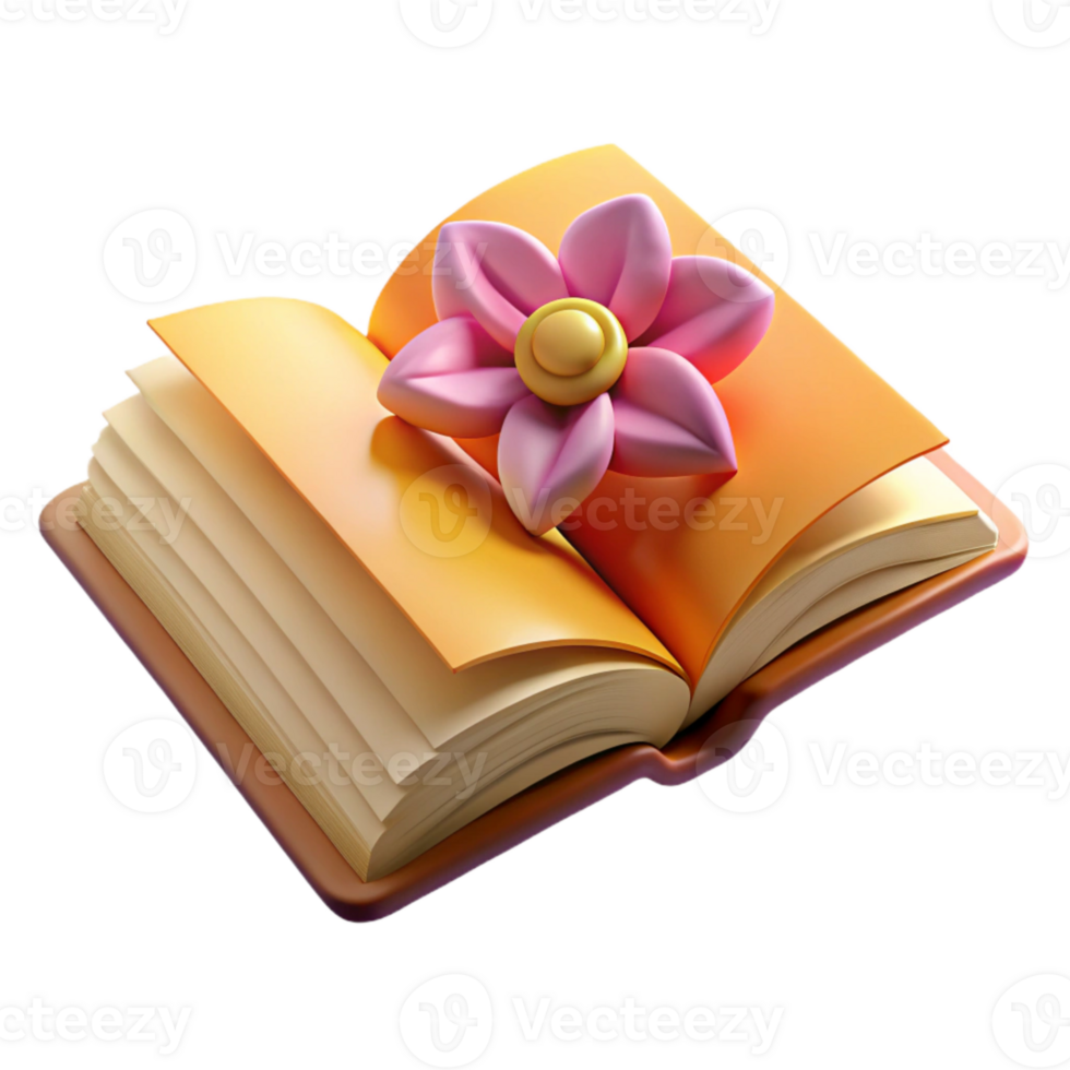 wonderful artistic Open Book with Flower Bookmark Cutout on Transparent Background premium png