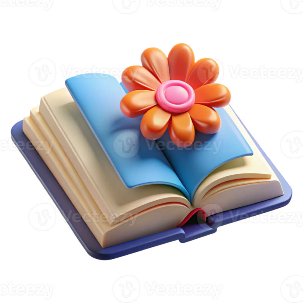 magnificent rustic Open Book with Flower Bookmark Cutout on Transparent Background detailed png