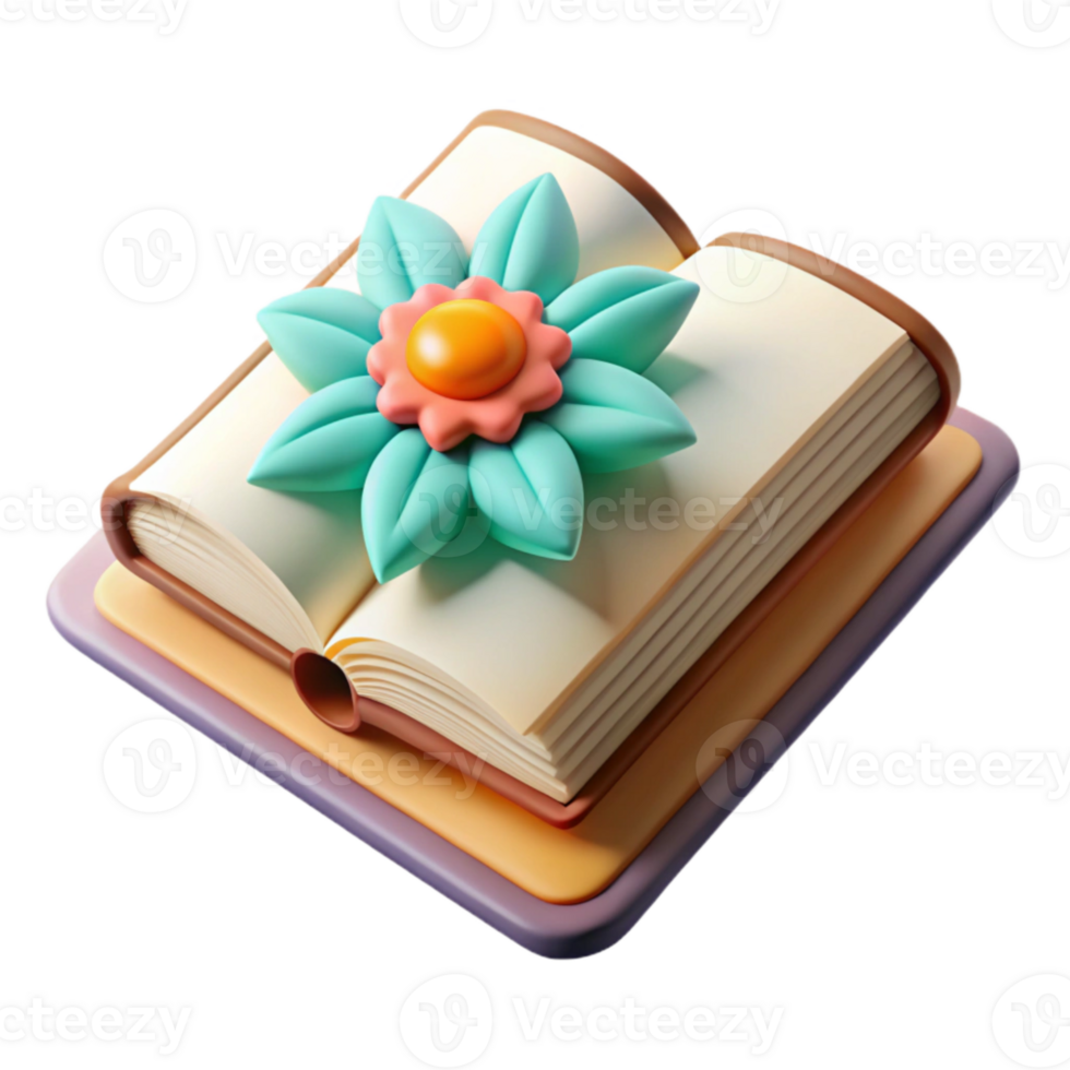 elegant rustic Open Book with Flower Bookmark Cutout on Transparent Background high quality png
