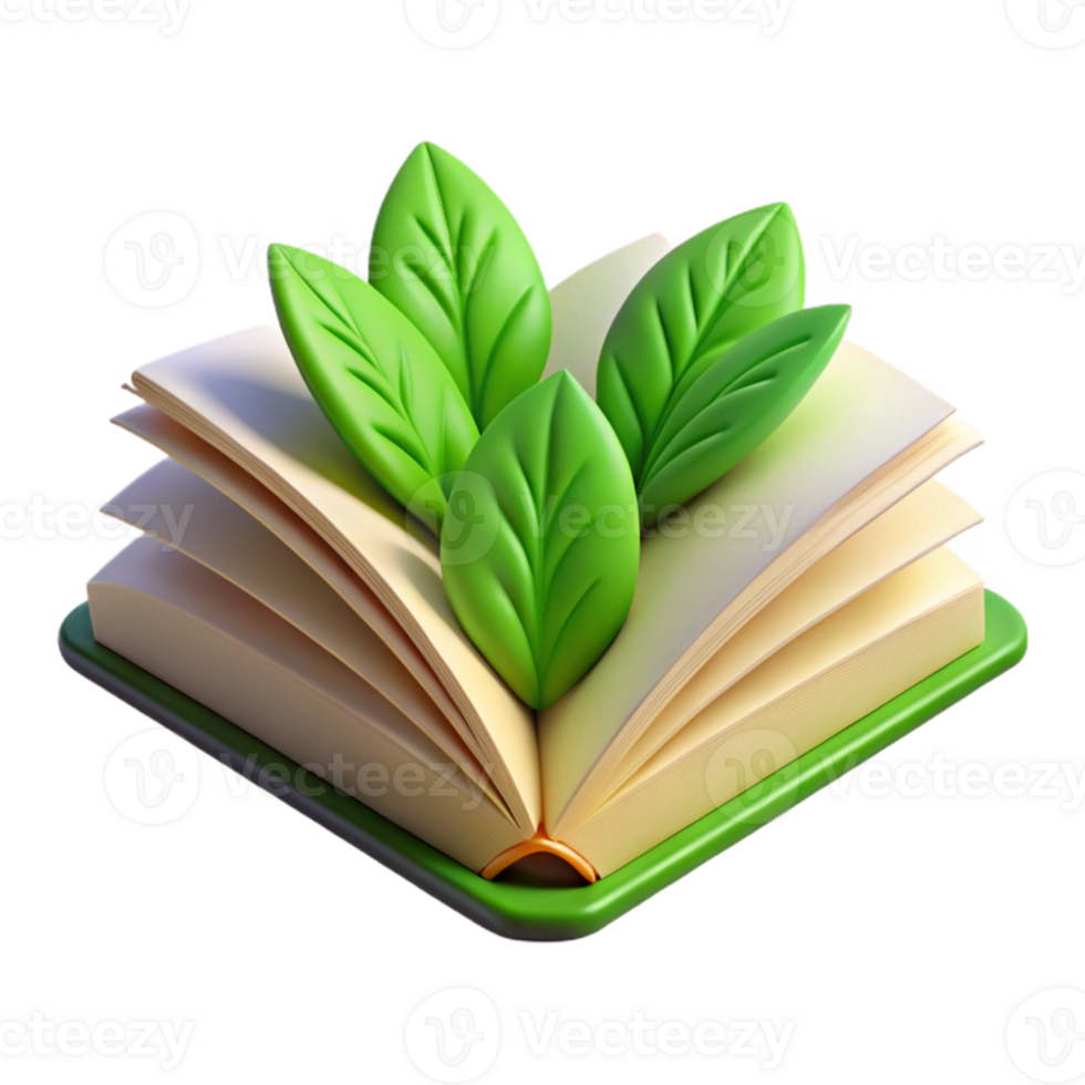 impressive modern Open Book with Green Leaves Transparent Element high resolution png