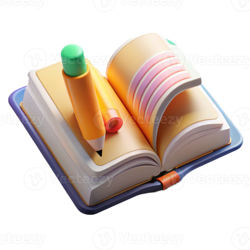 wonderful rustic Open Book with Highlighter Top View Transparent genuine png