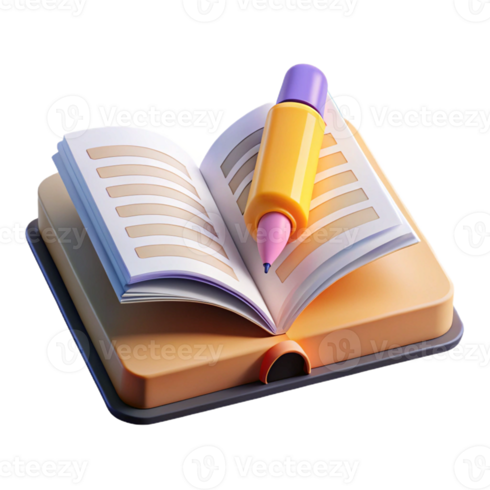extraordinary classic Open Book with Highlighter Top View Transparent detailed png