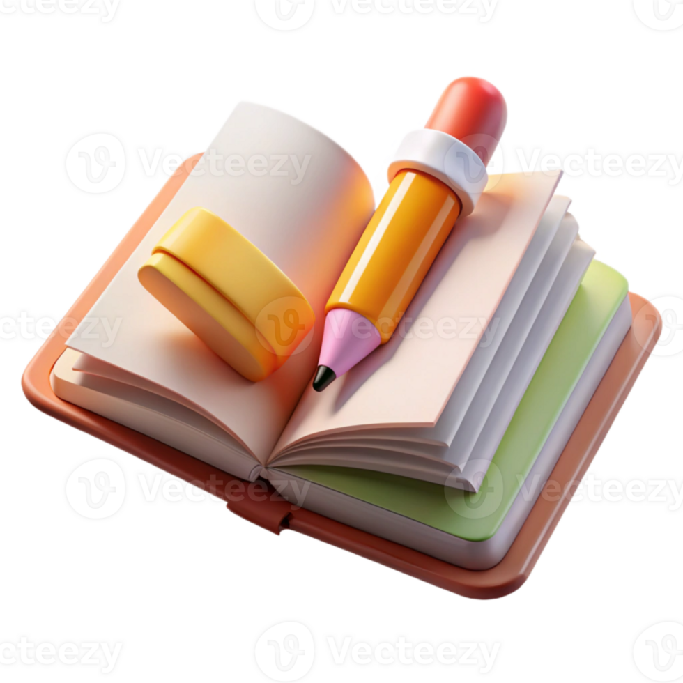 impressive rustic Open Book with Highlighter Top View Transparent high resolution png