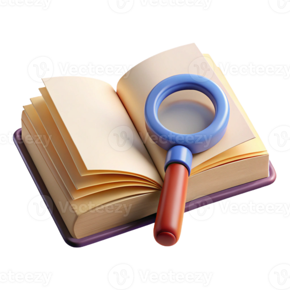 extraordinary minimalist Open Book with Magnifying Glass Isolated detailed png