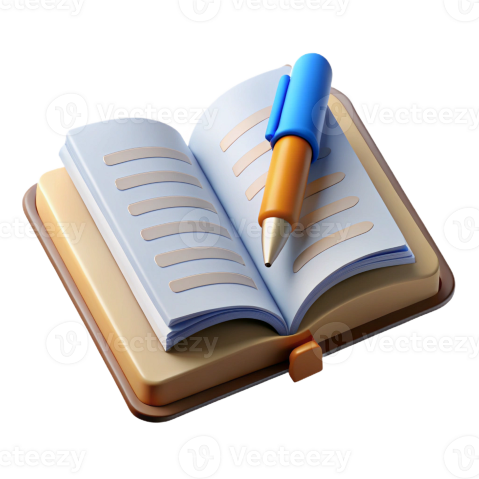 vibrant creative Open Book with Pen Top View Transparent high resolution png