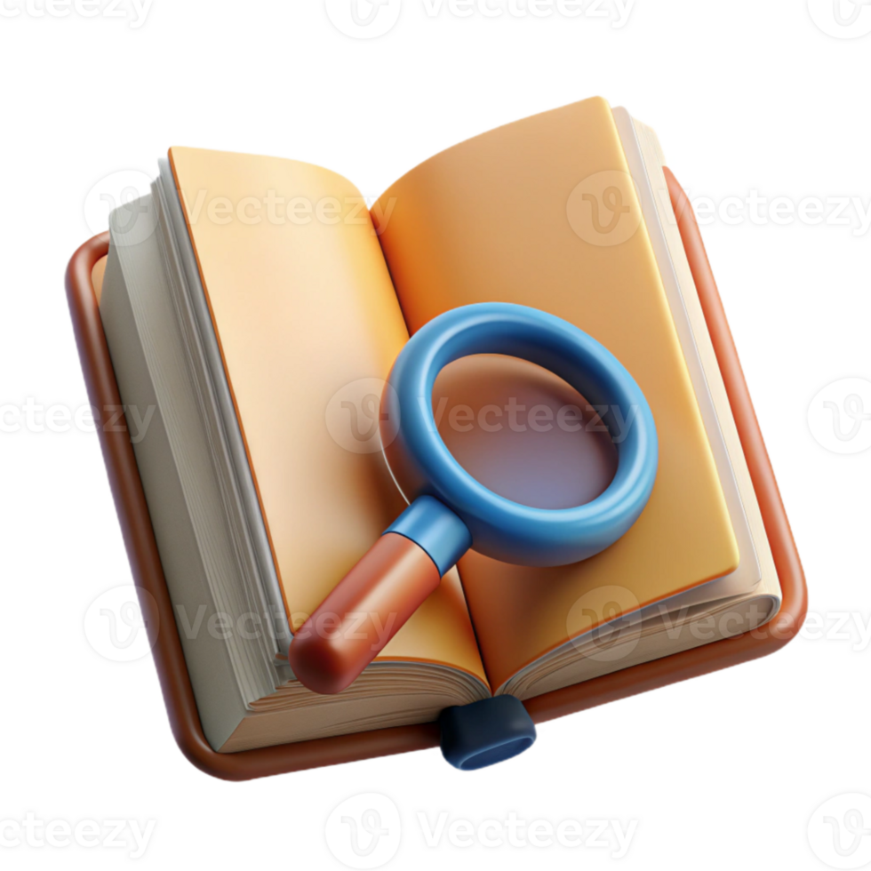 magnificent classic Open Book with Magnifying Glass Isolated authentic png