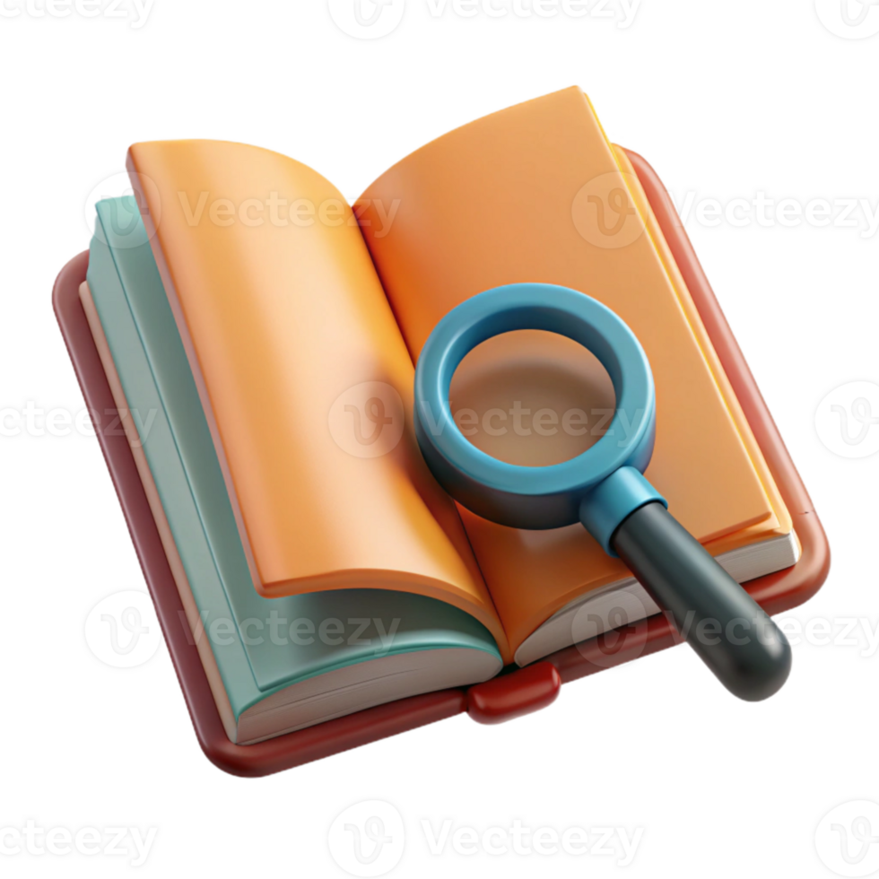 extraordinary artistic Open Book with Magnifying Glass Isolated authentic png