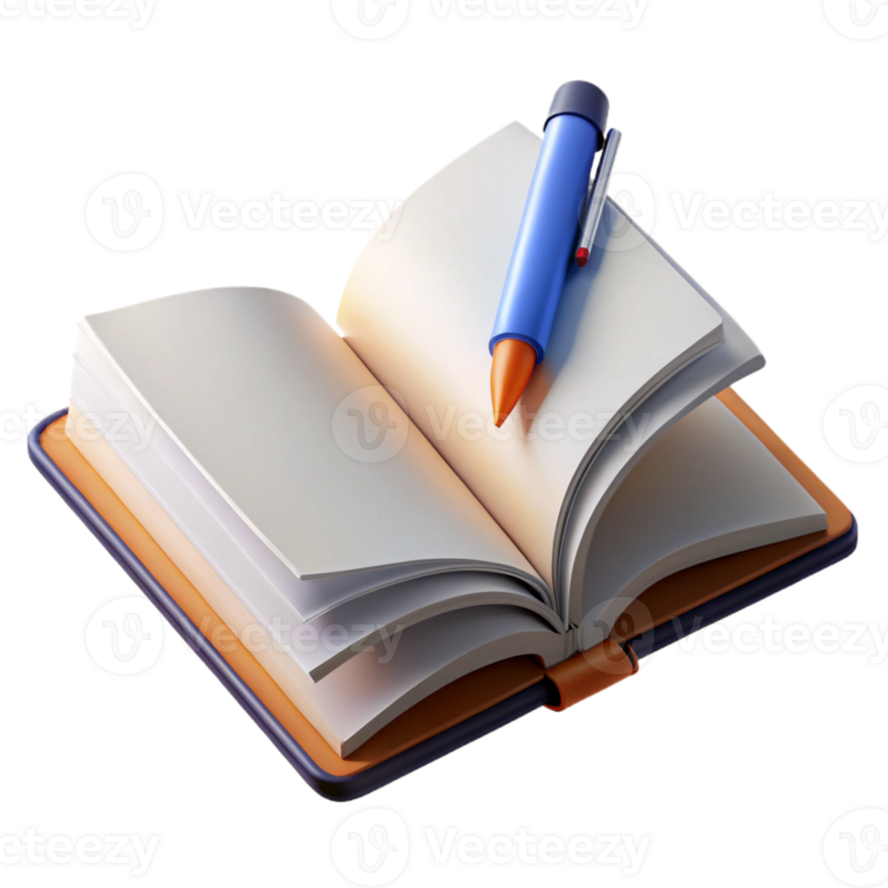 beautiful contemporary Open Book with Pen Top View Transparent professional png