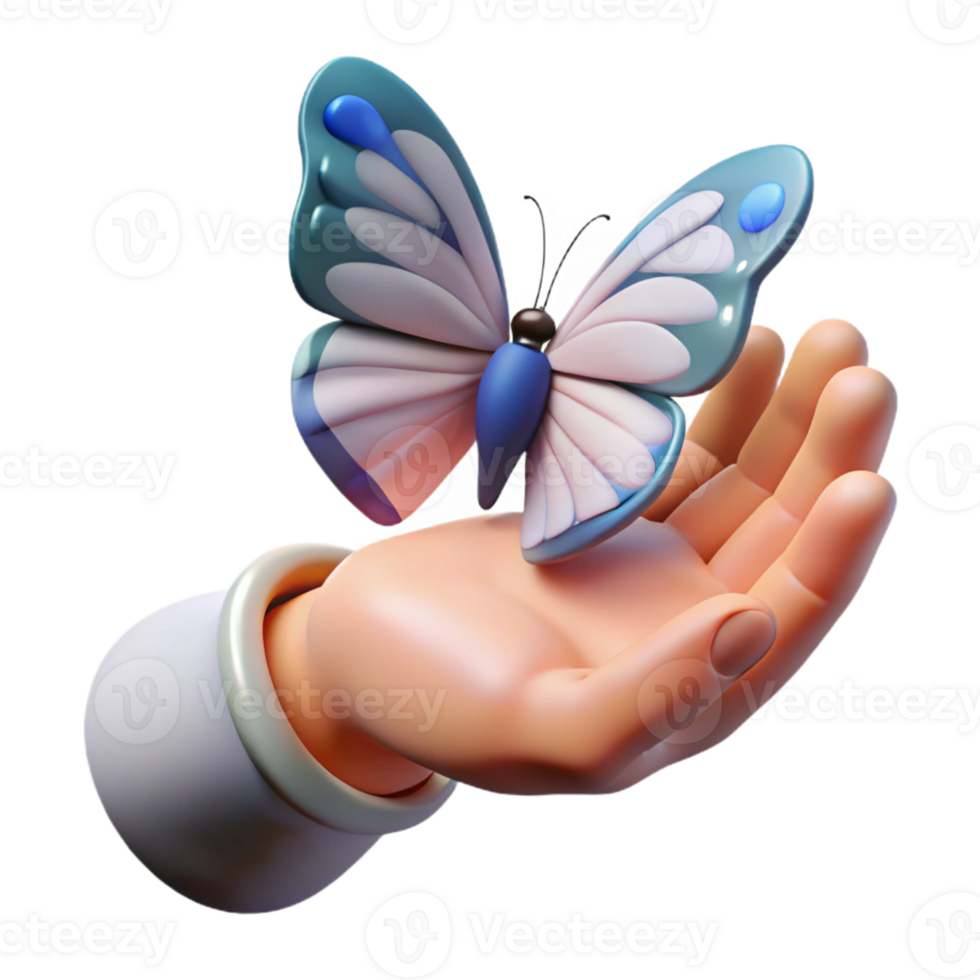vibrant artistic Open Hand with Butterfly Cutout White Background png