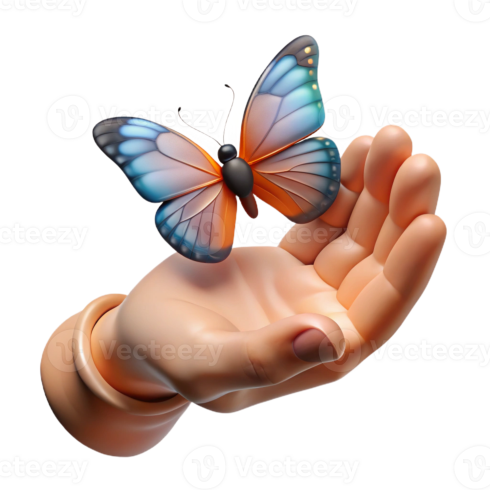 magnificent artistic Open Hand with Butterfly Cutout White Background high quality png