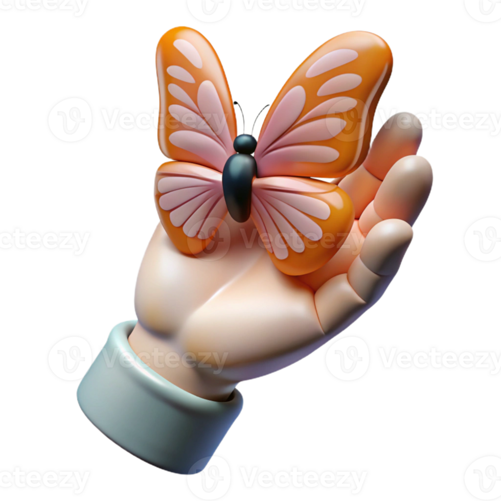 serene vintage Open Hand with Butterfly Cutout White Background authentic png