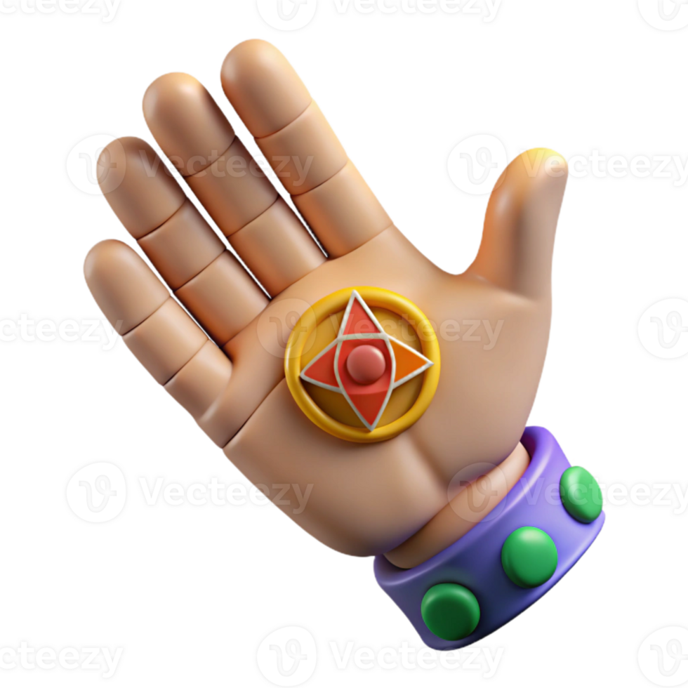 impressive vintage Open Hand with Chakra Symbols Isolated original png