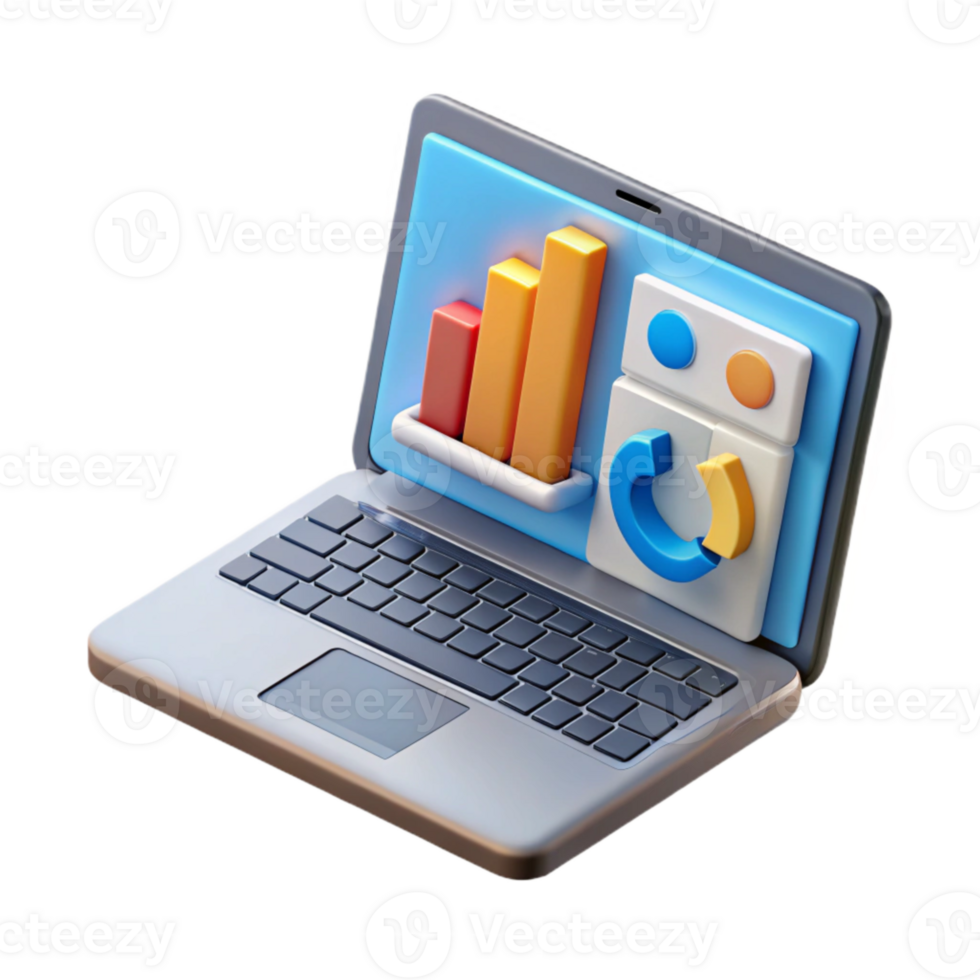 elegant traditional Open Laptop Showing Business Dashboard Isolated on Transparent Background detailed png