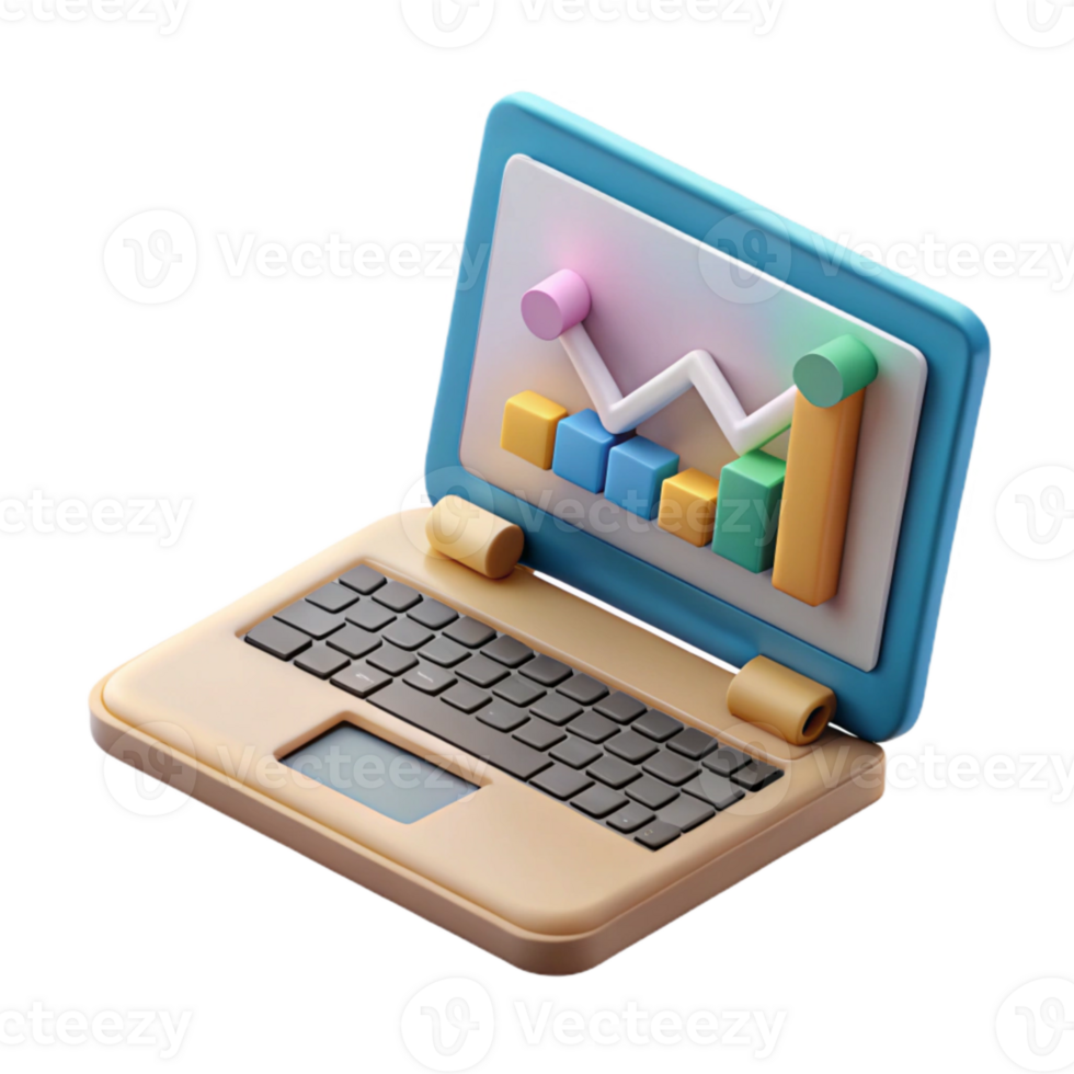 vibrant modern Open Laptop Showing Graph on Screen Isolated detailed png