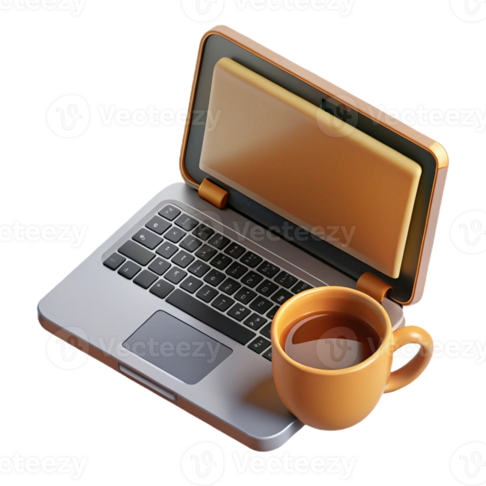 impressive artistic Open Laptop with Coffee Mug Top View Cutout genuine png