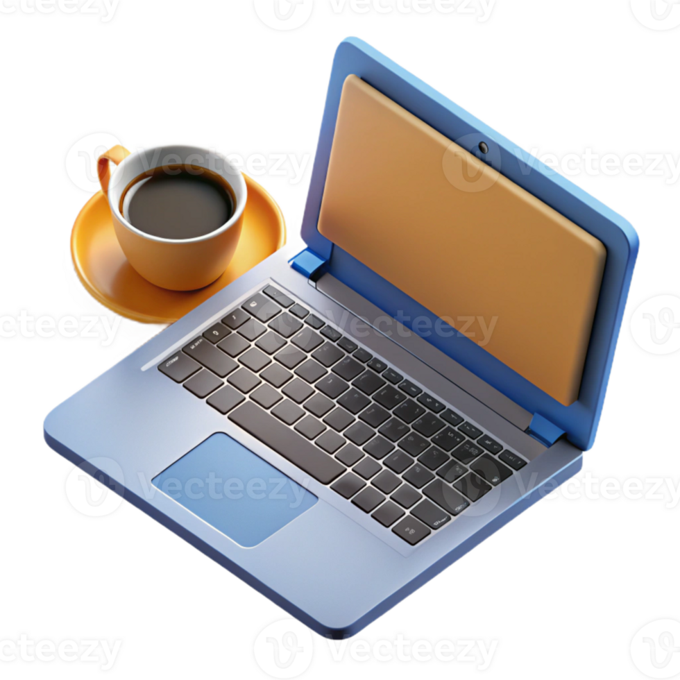 stunning artistic Open Laptop with Coffee Mug Top View Cutout high resolution png
