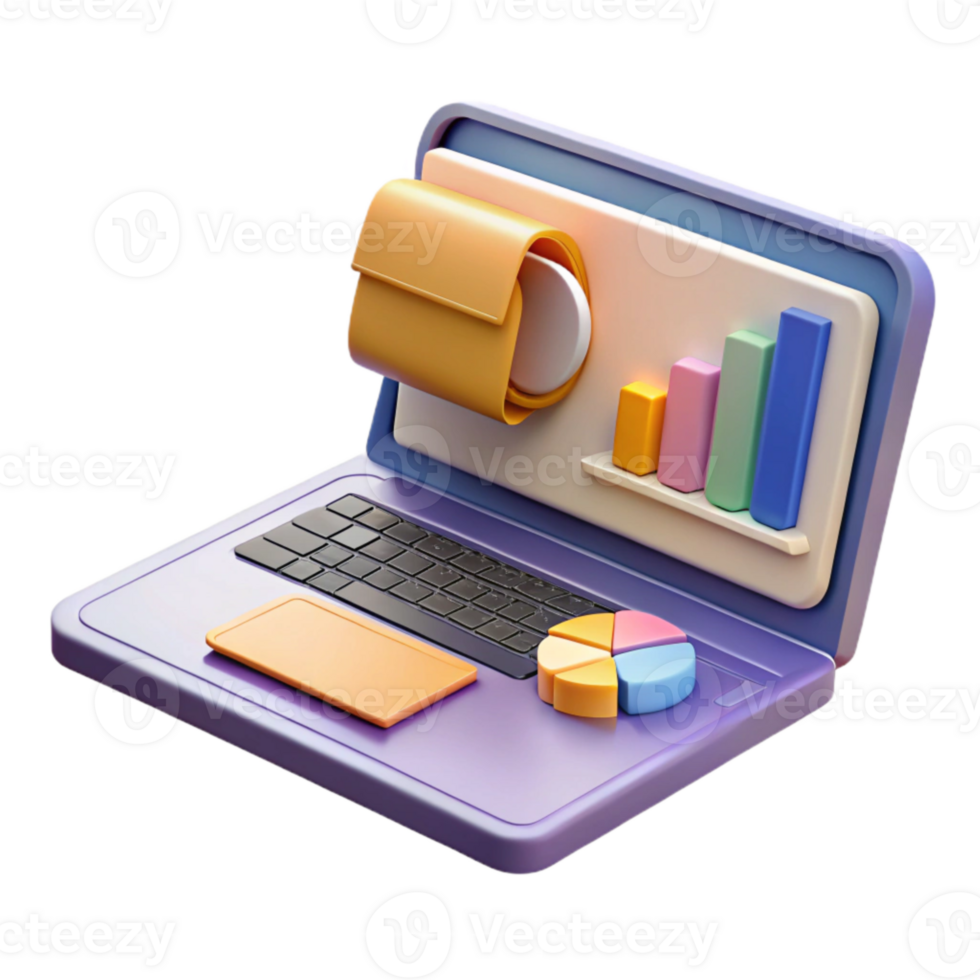 beautiful classic Open Laptop with Presentation Slides Isolated on Transparent Background high quality png