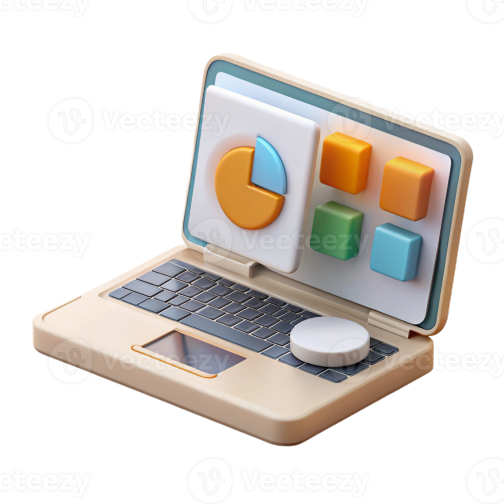 beautiful creative Open Laptop with Presentation Slides Isolated on Transparent Background genuine png