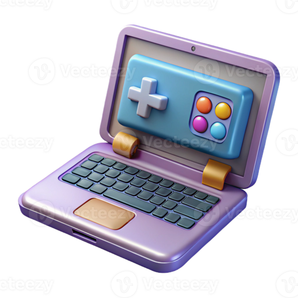 beautiful minimalist Open Laptop with Game Interface Cutout authentic png