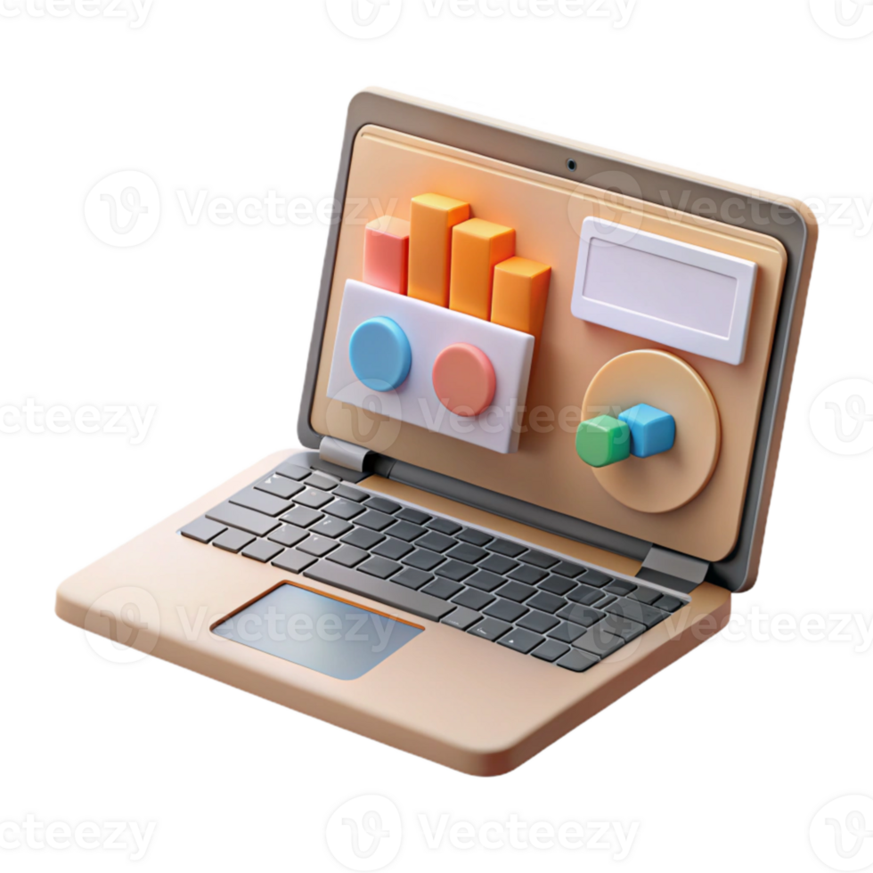 magnificent modern Open Laptop with Presentation Slides Isolated on Transparent Background authentic png