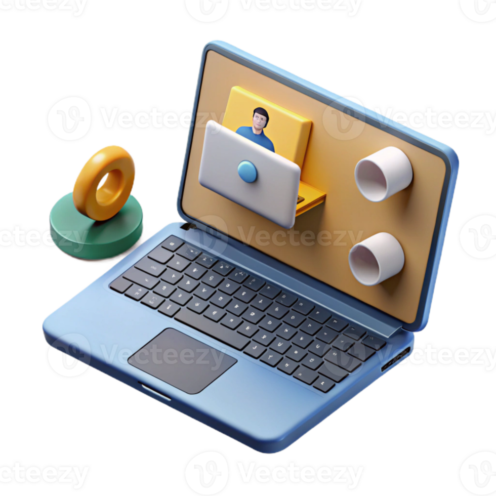 vibrant vintage Open Laptop with Conference on Screen Top View Cutout genuine png