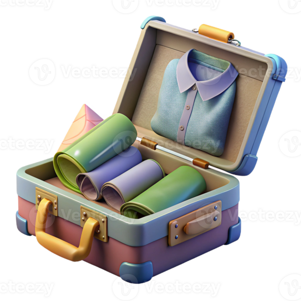 wonderful abstract Open Suitcase with Clothes Inside Element high resolution png