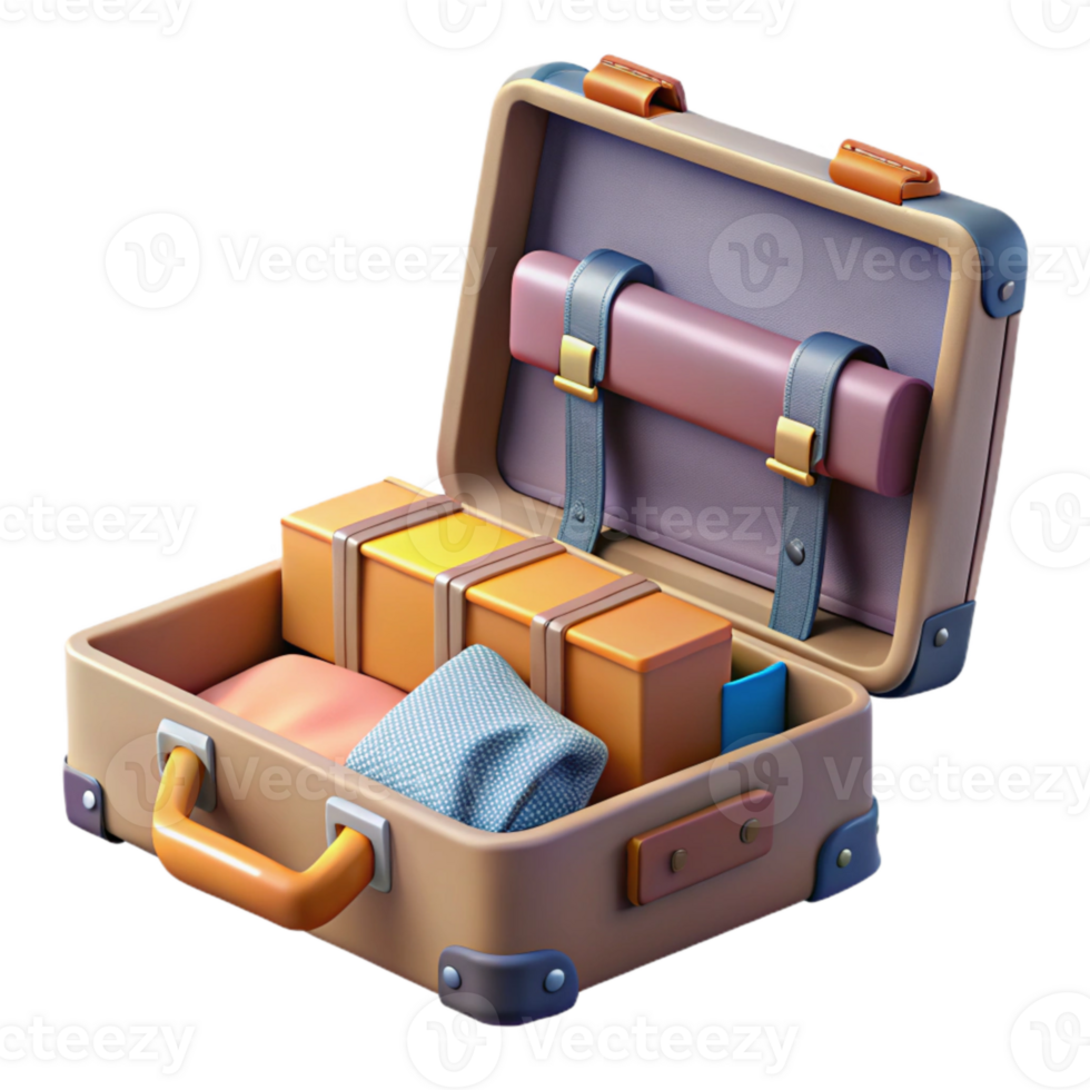 magnificent artistic Open Suitcase with Clothes Inside Element high quality png