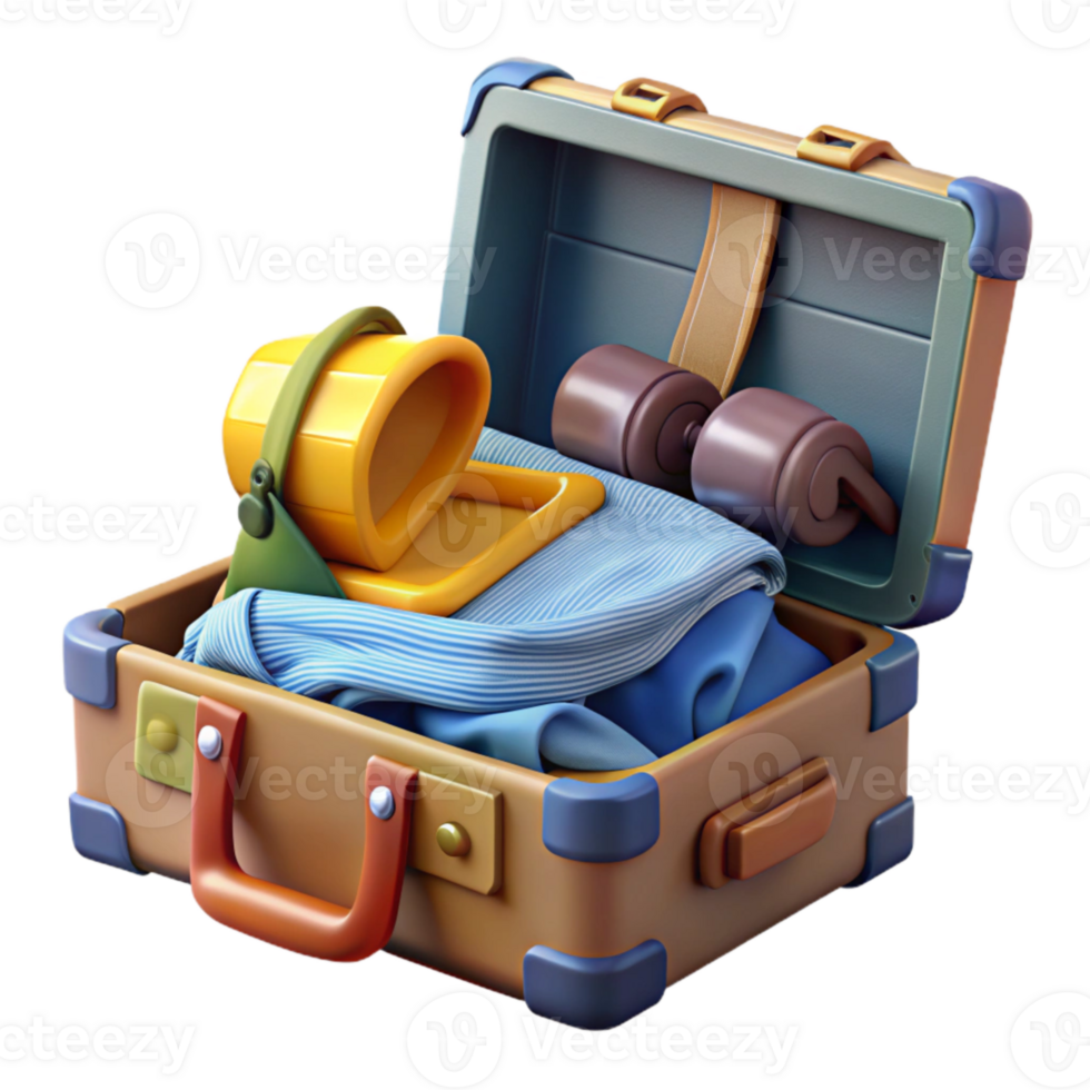 impressive artistic Open Suitcase with Clothes Inside Element png