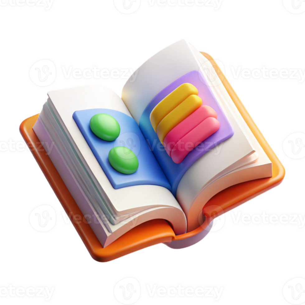 dramatic traditional Open Textbook with Colorful Illustrations Isolated high resolution png