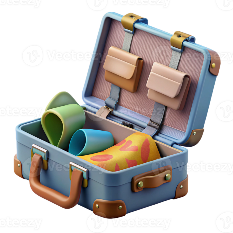 dramatic rustic Open Travel Suitcase with Clothes Cutout premium png