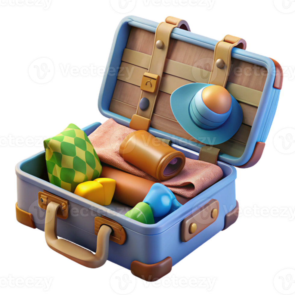 dramatic artistic Open Travel Suitcase with Clothes Cutout genuine png