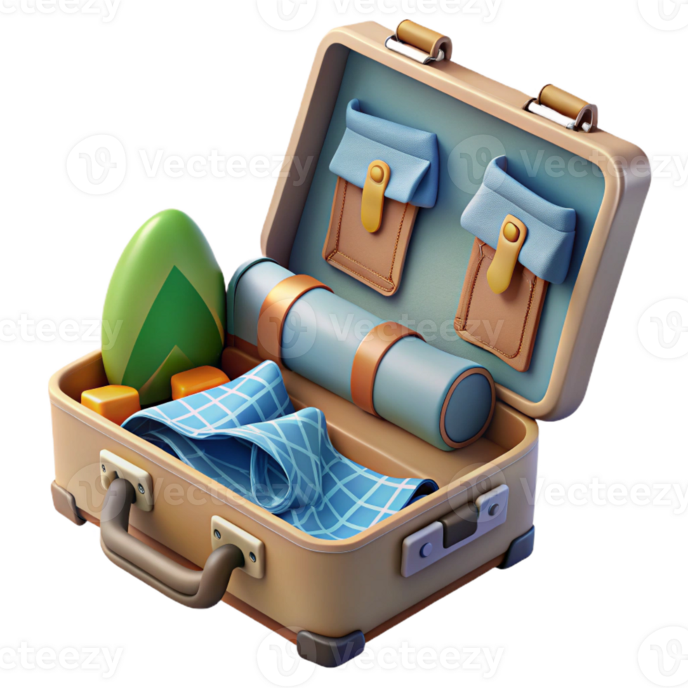 impressive minimalist Open Travel Suitcase with Clothes Cutout premium png