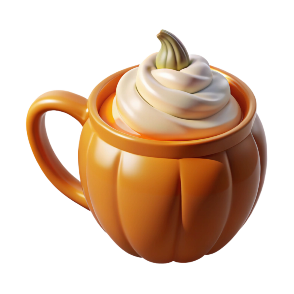 wonderful classic Orange Pumpkin Spice Latte Isolated with Whipped Cream detailed png