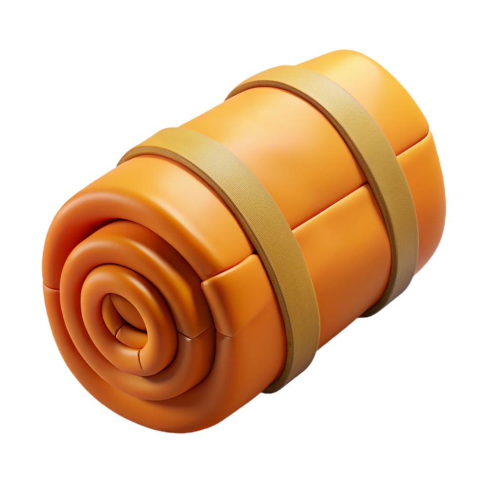 impressive creative Orange Sleeping Bag Rolled Up Isolated detailed png