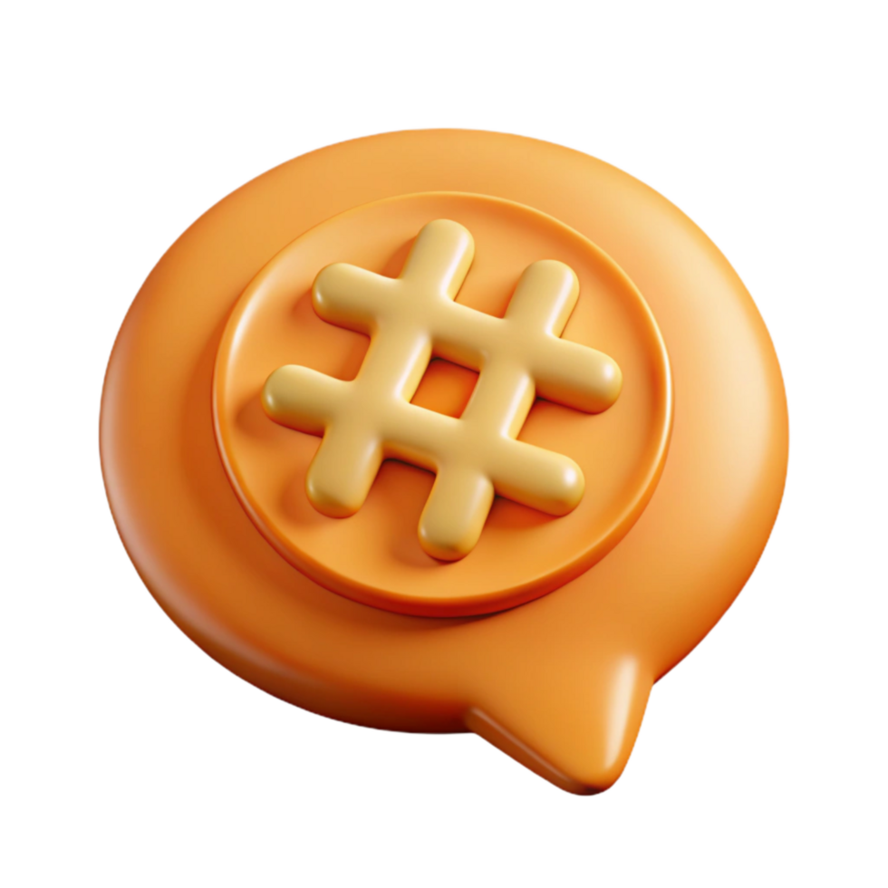 vibrant contemporary Orange Speech Bubble with Hashtag Symbol Transparent Background original png