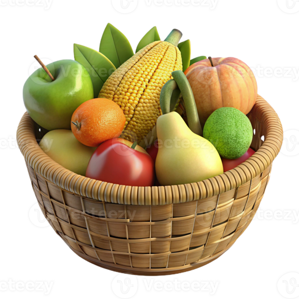 extraordinary rustic Organic Fruit Basket Assorted Fruits Isolated Cutout detailed png