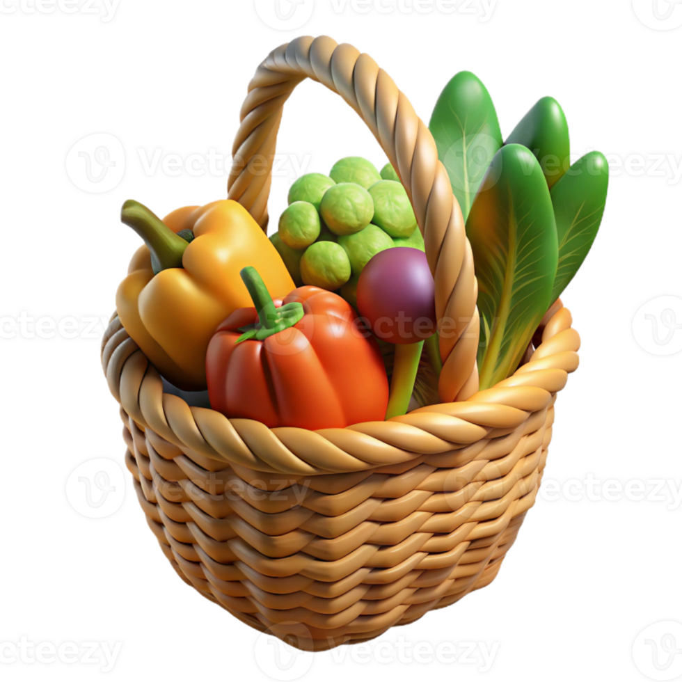 beautiful traditional Organic Vegetables Basket Wicker Transparent Background exclusive png