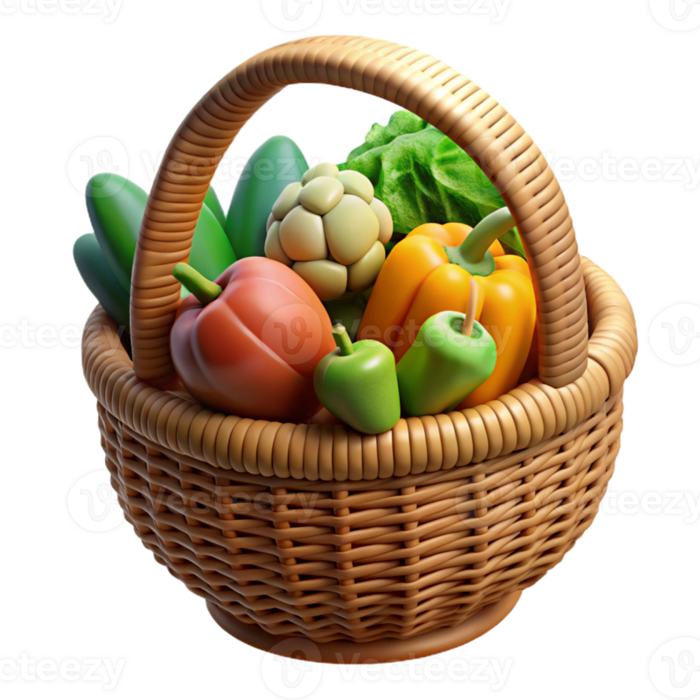 magnificent artistic Organic Vegetables Basket Wicker Transparent Background high quality png