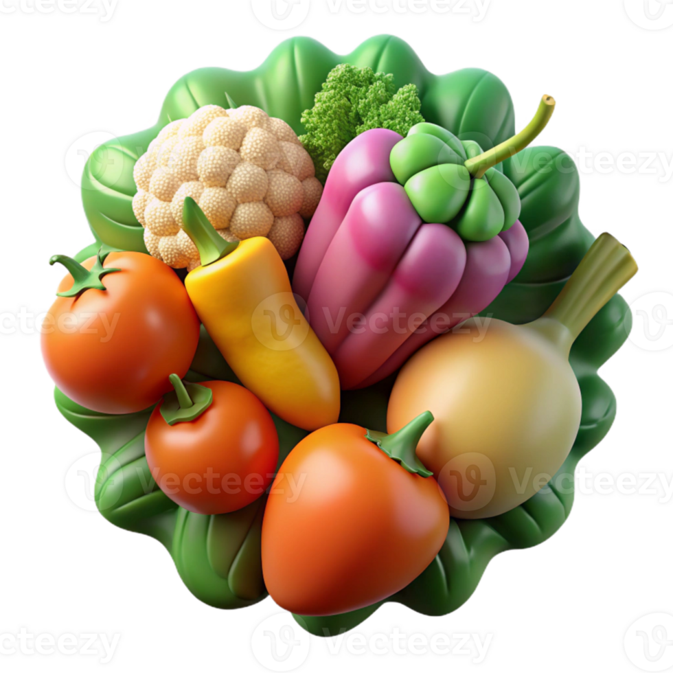 vibrant artistic Organic Vegetables Top View Assorted Colors Isolated authentic png
