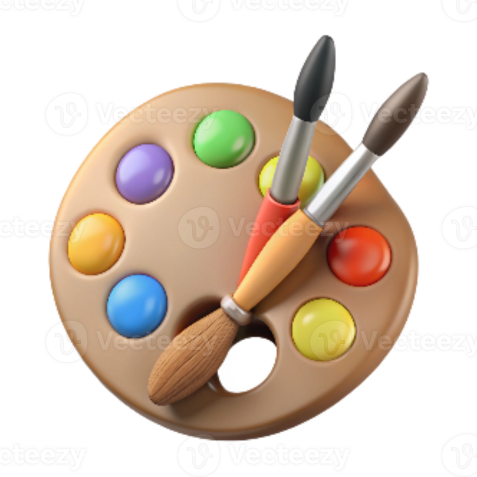 elegant artistic Paint Palette with Brushes Cutout png