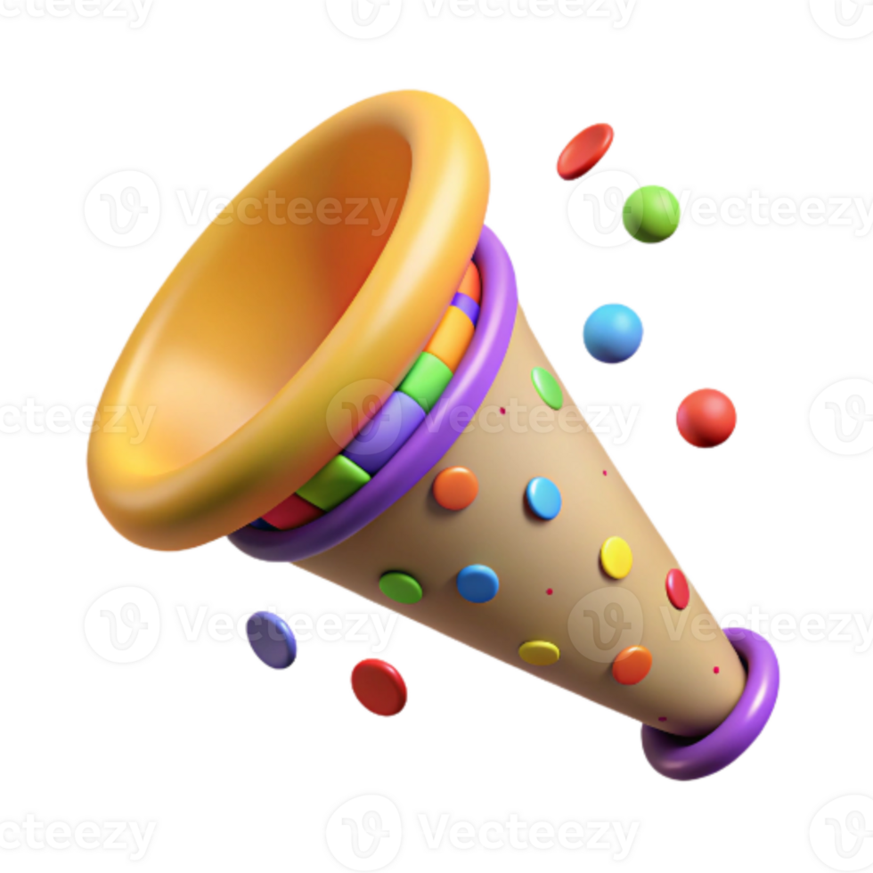 impressive artistic Party Horn with Colorful Confetti Isolated exclusive png