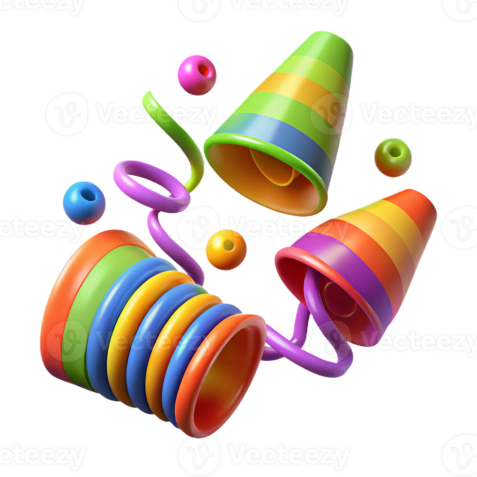 dramatic minimalist Party Streamers with Colorful Spirals Isolated premium png
