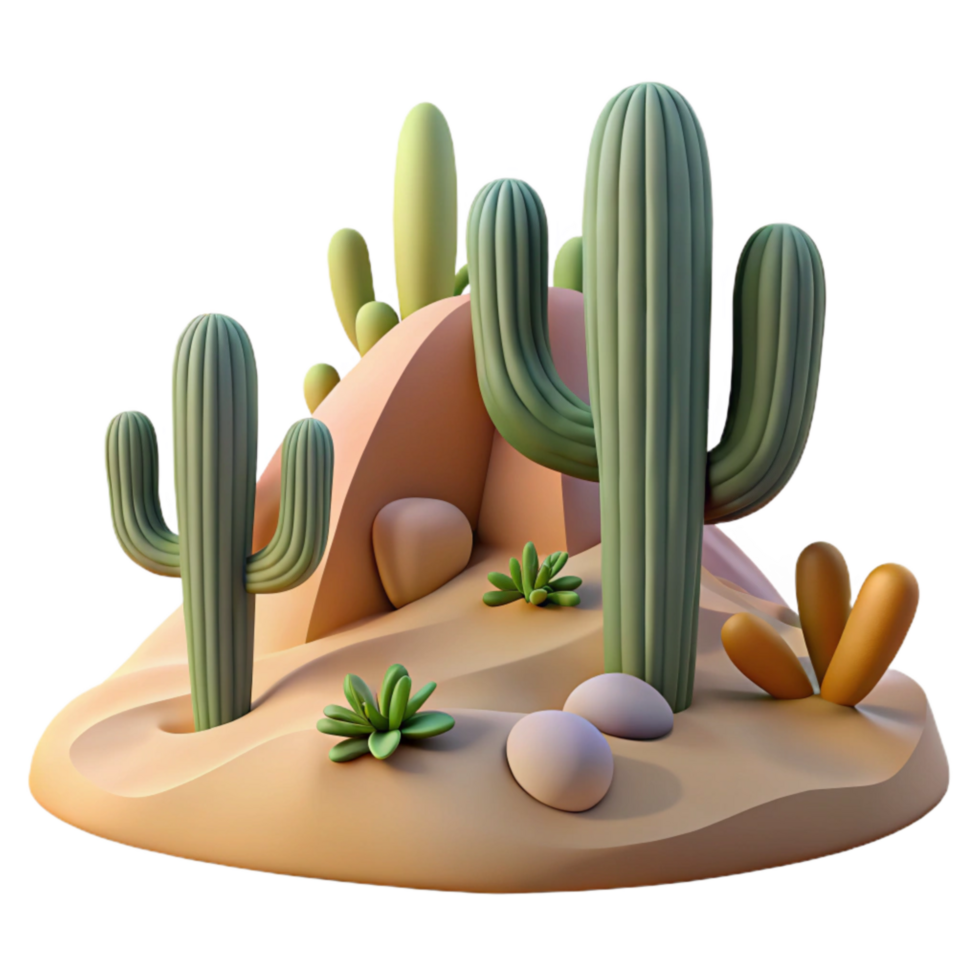 wonderful rustic Peaceful Desert Landscape Scene with Cacti Cutout professional png