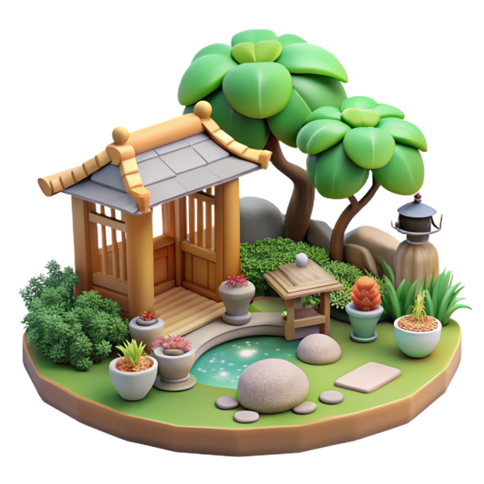 serene traditional Peaceful Garden Scene Cutout Isolated high quality png