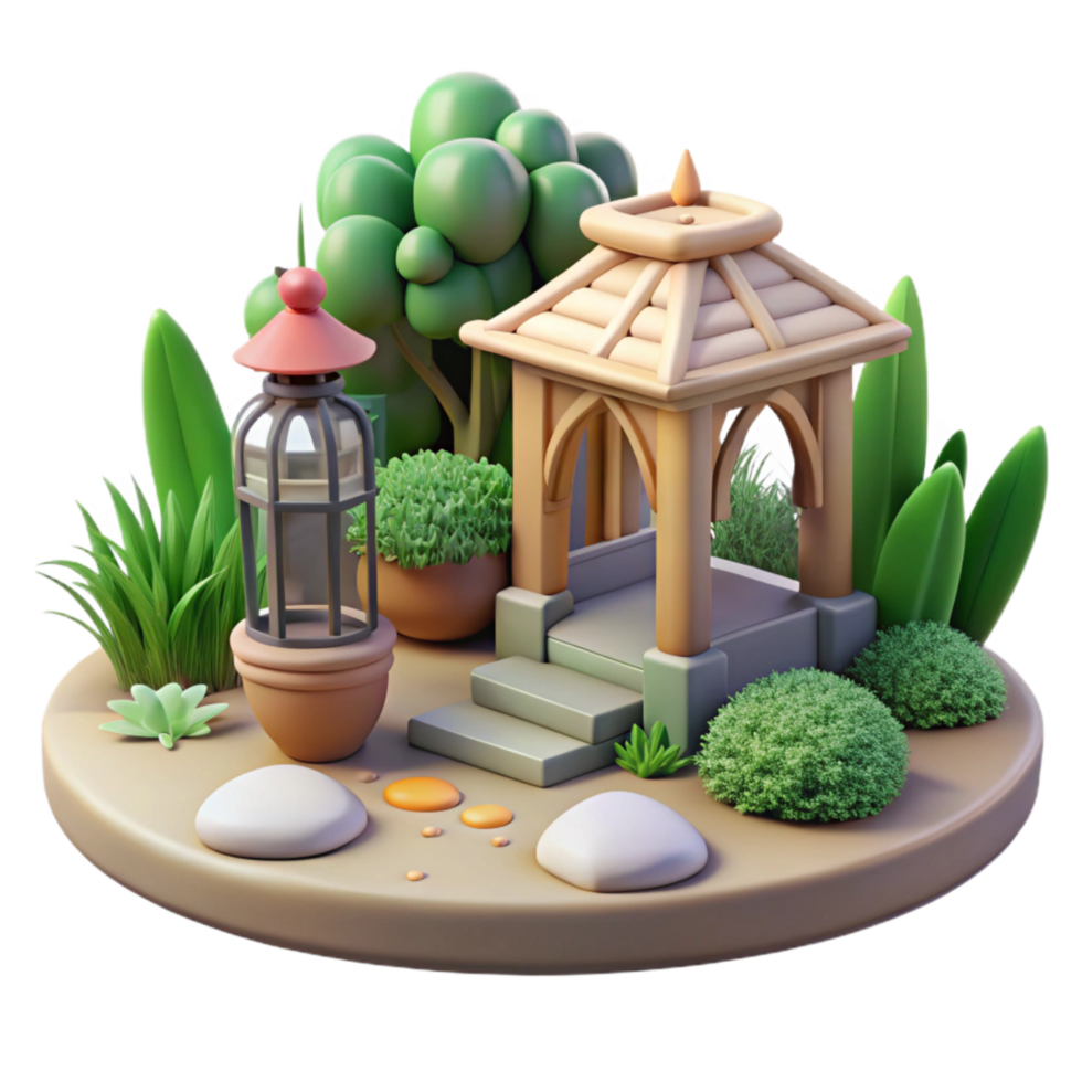 magnificent rustic Peaceful Garden Scene Cutout Isolated professional png