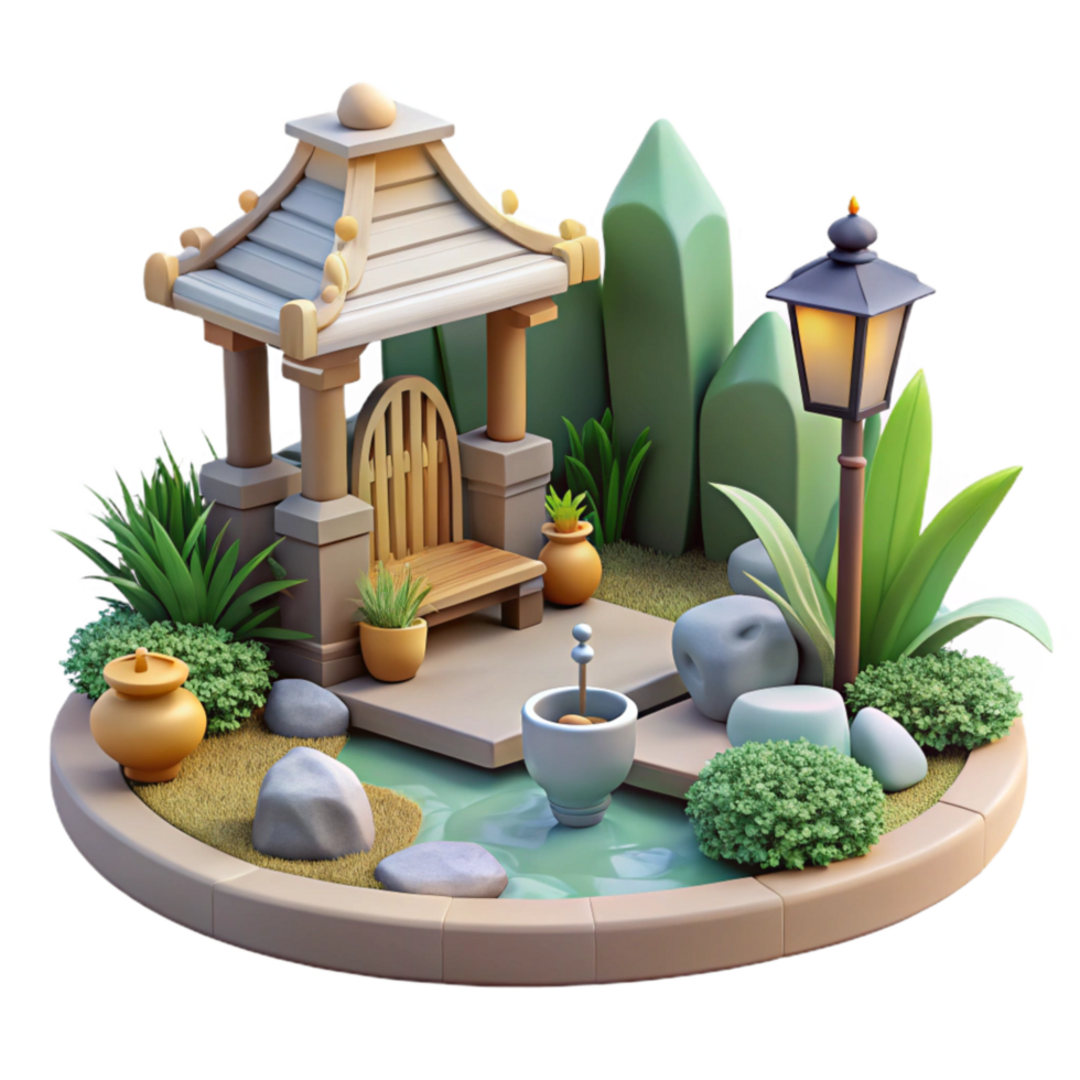 vibrant abstract Peaceful Garden Scene Cutout Isolated genuine png