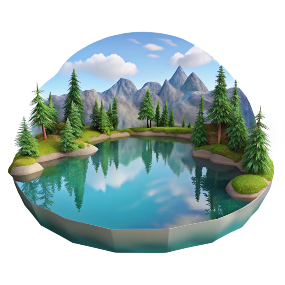 vibrant minimalist Peaceful Lake with Reflections Cutout Isolated high quality png